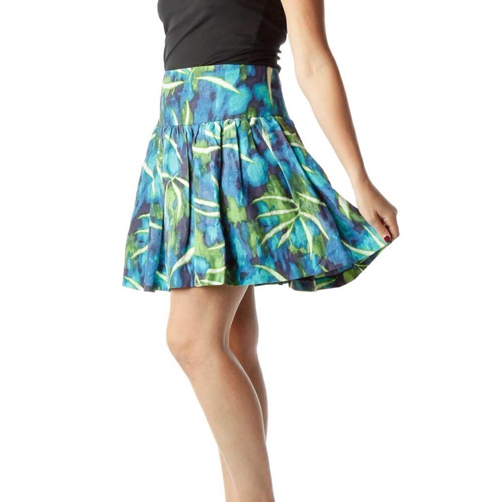 Kenneth Cole New York Blue Green White Tropical Print Skirt - Picture 2 of 3